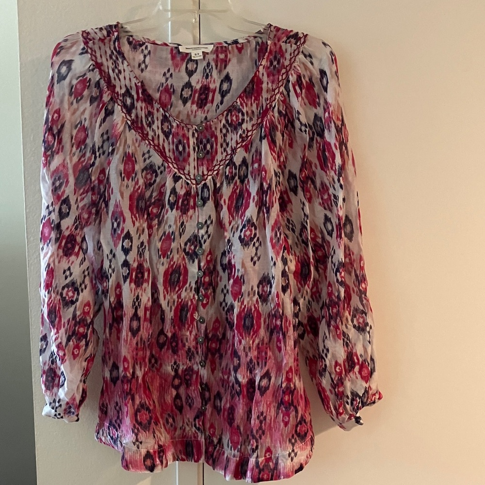 beachlunchlounge Pink and Black Patterned Blouse in
